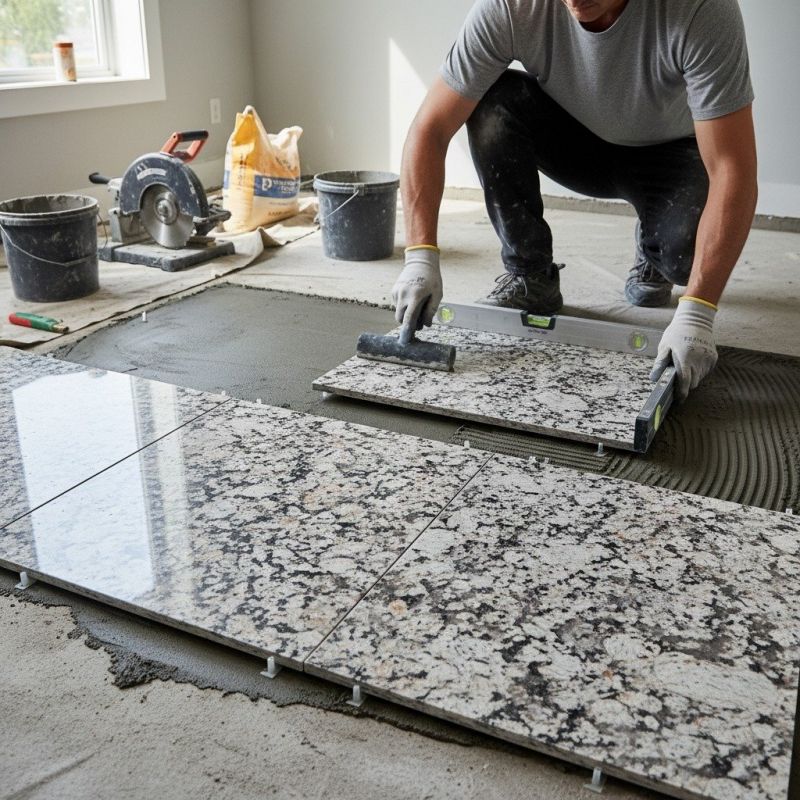 Blue Granite Tile Installation